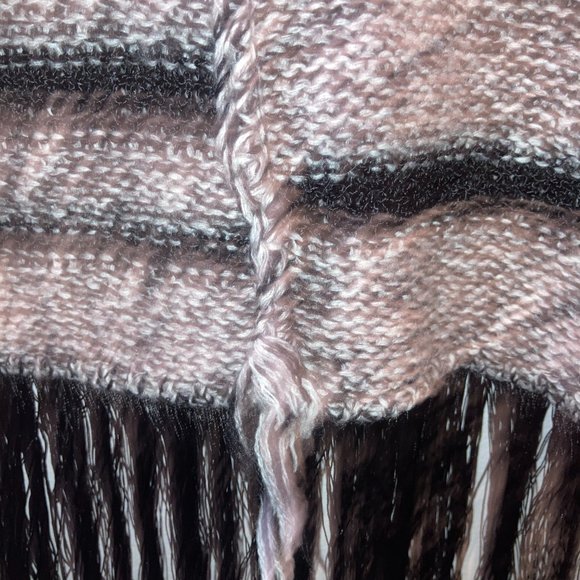 NWT Free People Shrug Cowl Neck Size XS/S Mesh Lace Fringe Wool Gray Black - Picture 8 of 11